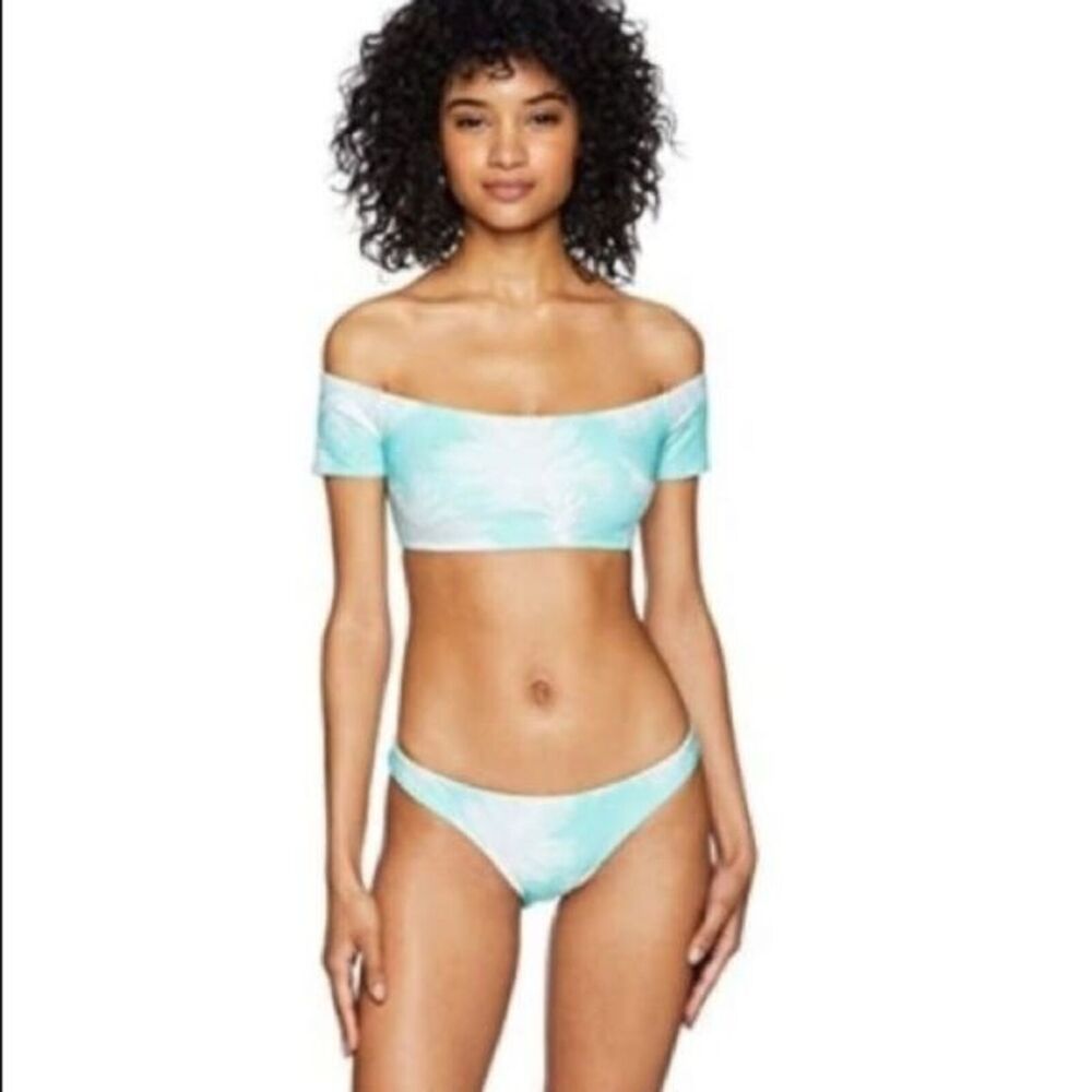 Vix Paula Hermanny Women's Aqua Bardot Brazilian Cut Bikini Swim Set Sz S NWT